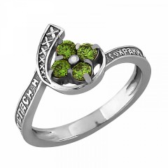 Серебряное кольцо с зеленым фианитом