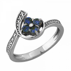 Серебряное кольцо синий фианит