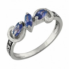 Серебряное кольцо синий фианит