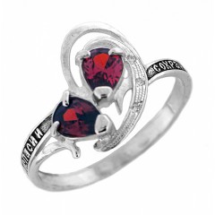 Серебряное кольцо с красным фианитом