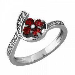 Серебряное кольцо с красным фианитом
